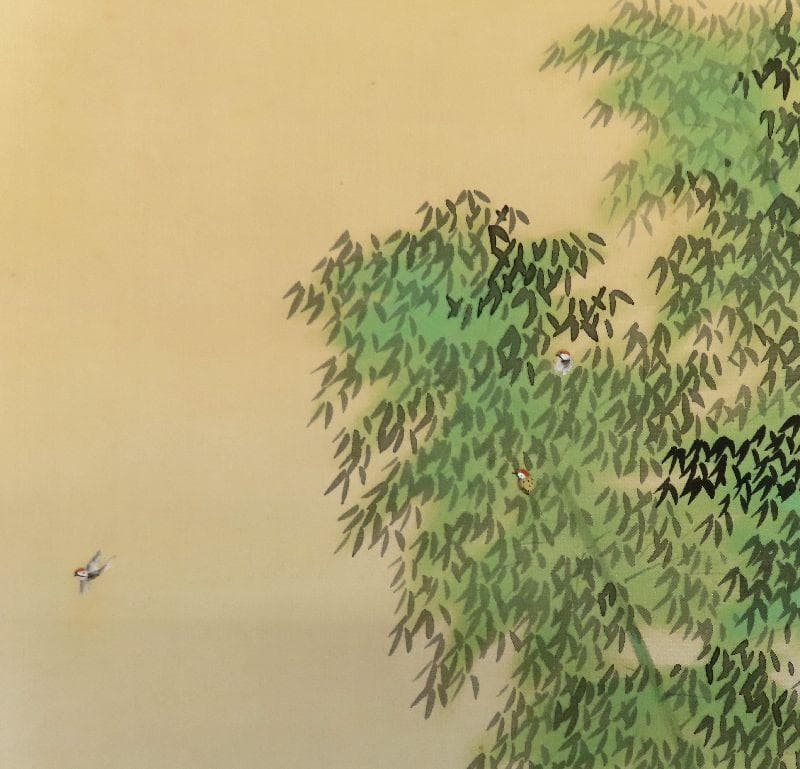 掛軸●　長野草風　『春篁』　共箱　　【竹　雀　師：川合玉堂】