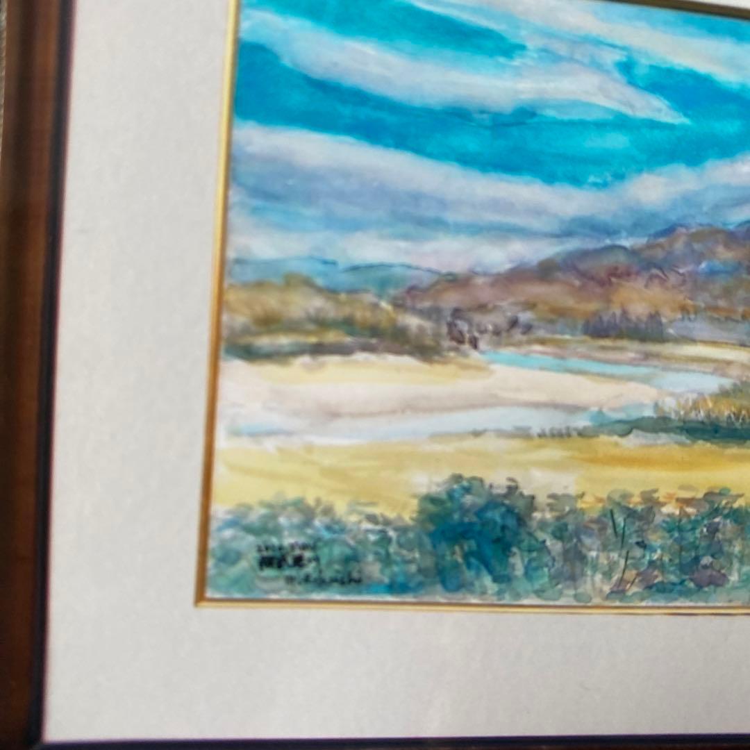 絵画　水彩画　風景画　原画　P10「阿武隈川」菊地正則　美品　額付き　サイン