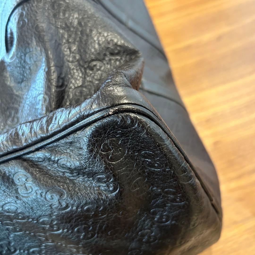 値下げ【GUCCI】グッチ シマレザー ユニセックス ボストンバッグ　茶