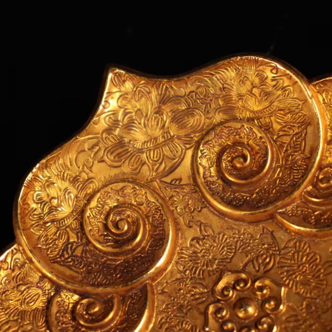 中国古美術『旧蔵 鍍金銅皿』純銅手作り 小盤 極細工 古銅器 置物 擺件 時代物