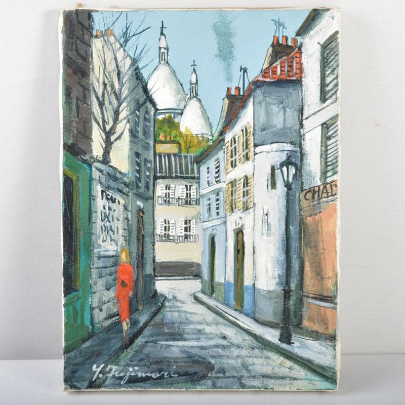 洋画家　藤森悠二作　油絵　F4号　「リコスティック小路」　額装　V　R4704B