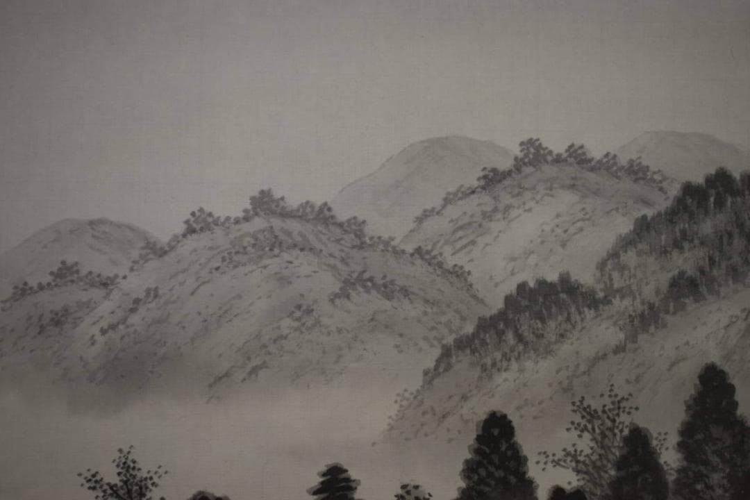 真作/羽田晃雅/水墨山水図/桐共箱二重箱付/布袋屋掛軸HG-593