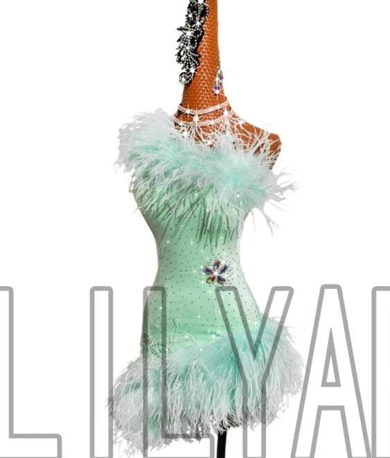 社交ダンスドレス 新色 ラテンワンピースドレス 豪華 羽スカート オーダーメイド