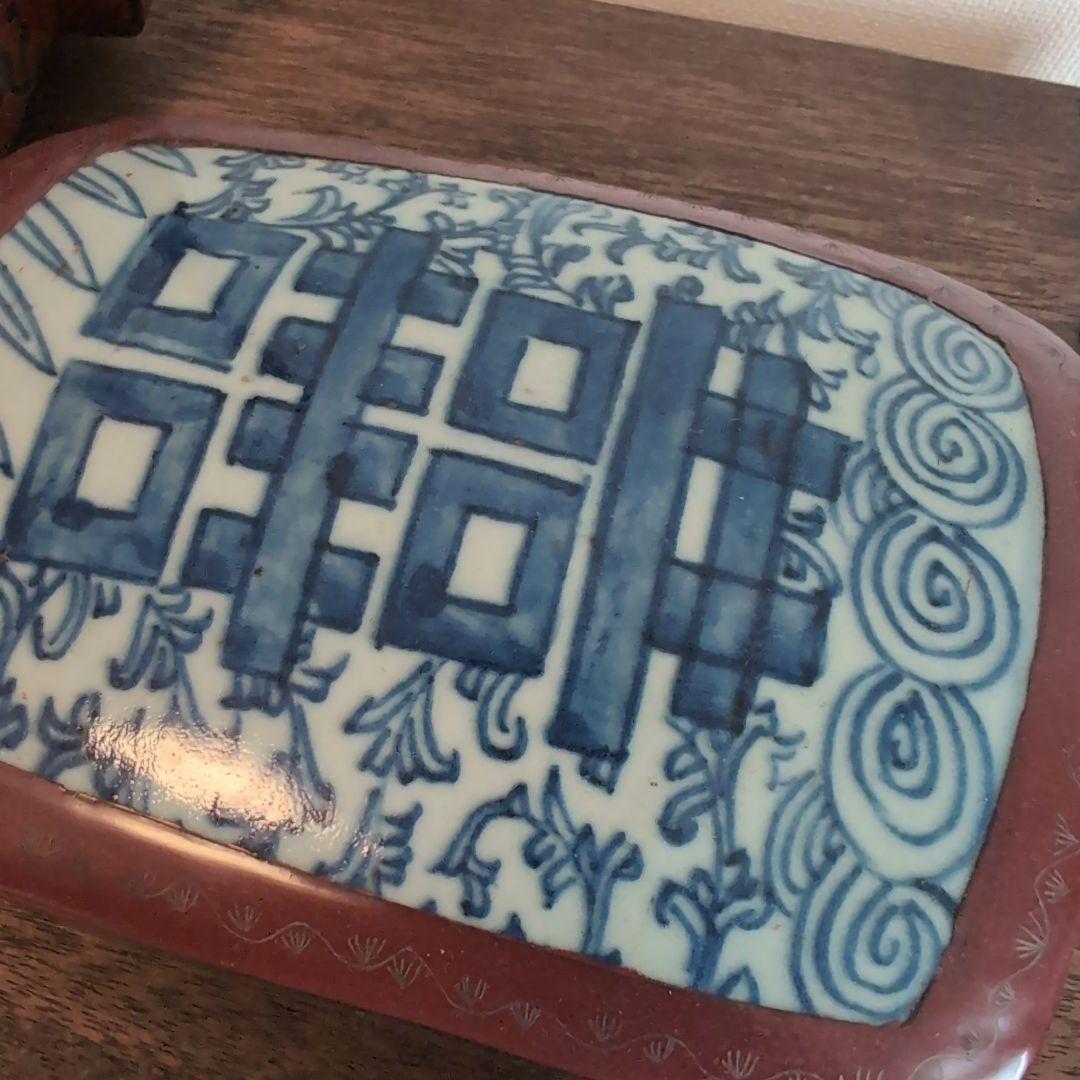 中国古玩　古染付上蓋　三段取手付重　漆器 菓子器・喰籠 古美術　骨董