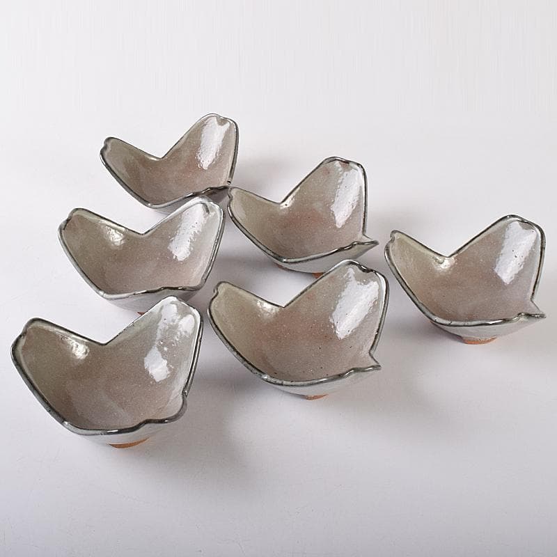 和食器　八幡窯　堀野証嗣造　唐津　割山椒　向付　六客　共箱　M　R7957