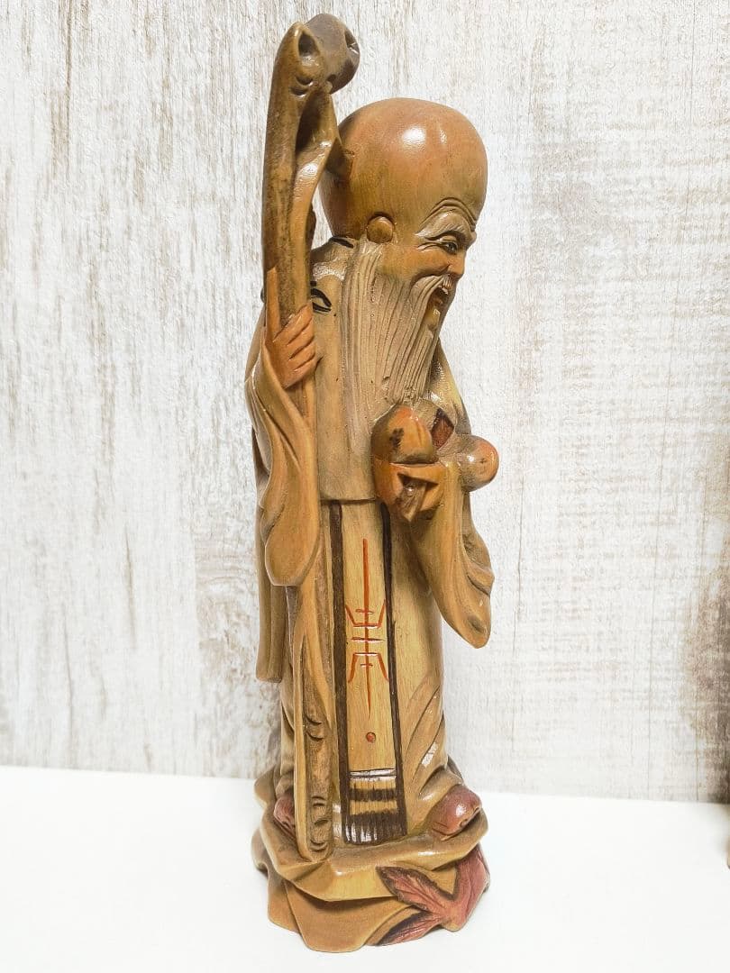 福禄寿 三星 木彫り 置物 3体 まとめ売り 像 神様 縁起物 中国 27cm