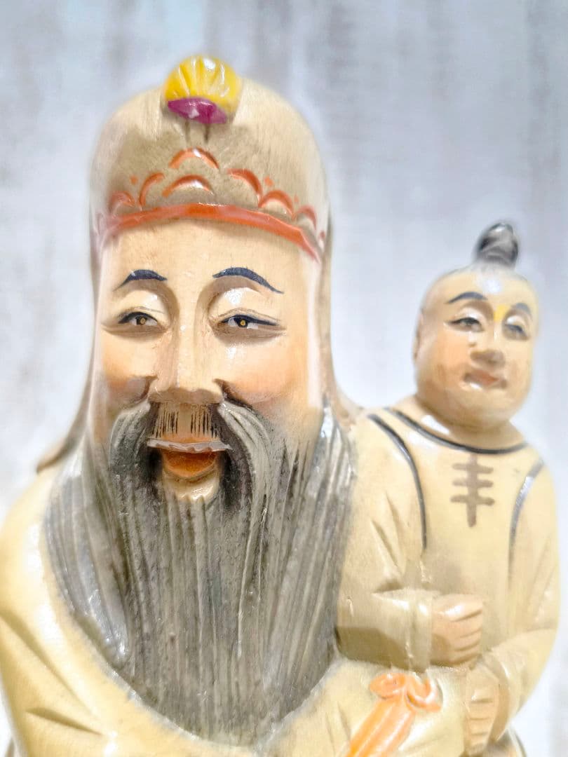 福禄寿 三星 木彫り 置物 3体 まとめ売り 像 神様 縁起物 中国 27cm