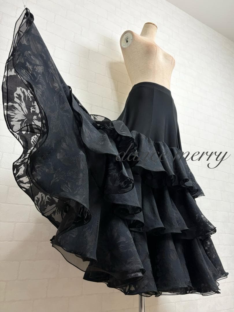 ＊新品　豪華　ロング　社交ダンス　スカート　黒　タンゴ　パーティ 2303