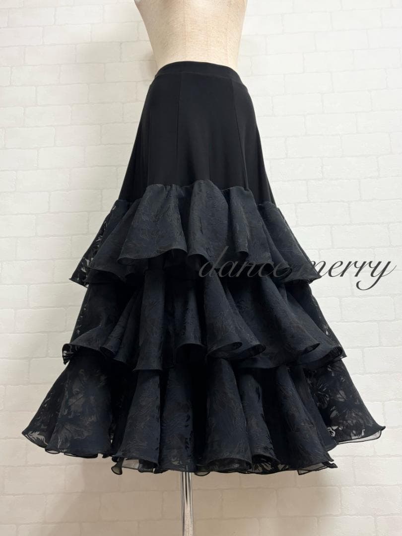 ＊新品　豪華　ロング　社交ダンス　スカート　黒　タンゴ　パーティ 2303