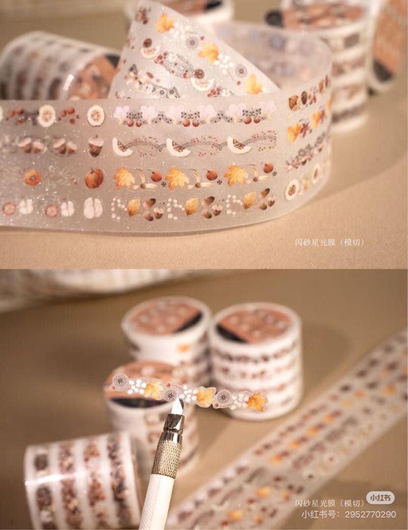 【8815】海外　マステ　5m巻売り　PETラメ加工カッティング秋の果実　木棉