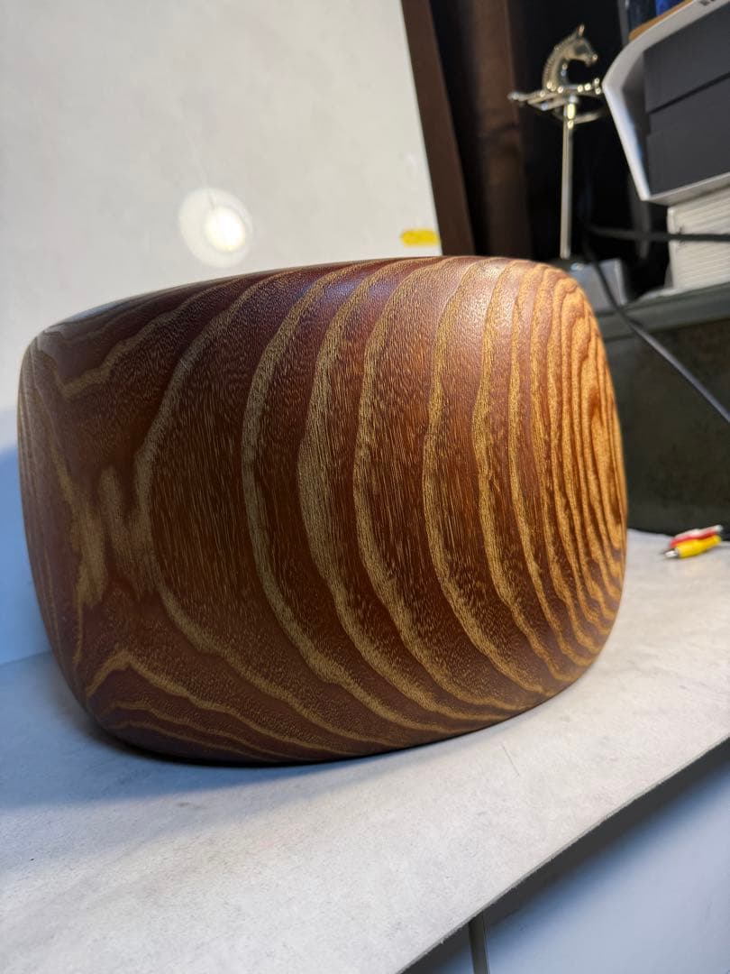 昭和初期　大胆な杢目が目を引く桐の火鉢　木胴銅張り　古民具　当時物　希少