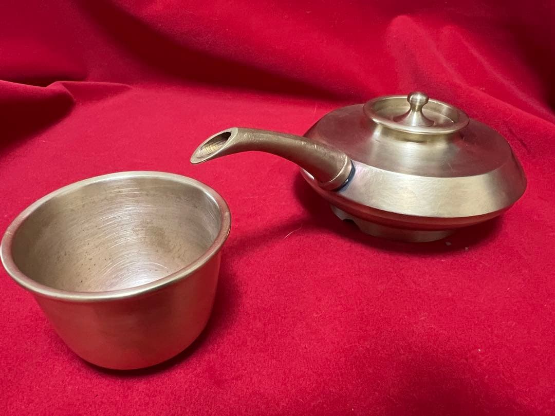 銅器水差書道具　高岡銅器　花水注唐銅蓋2点現状品のみ