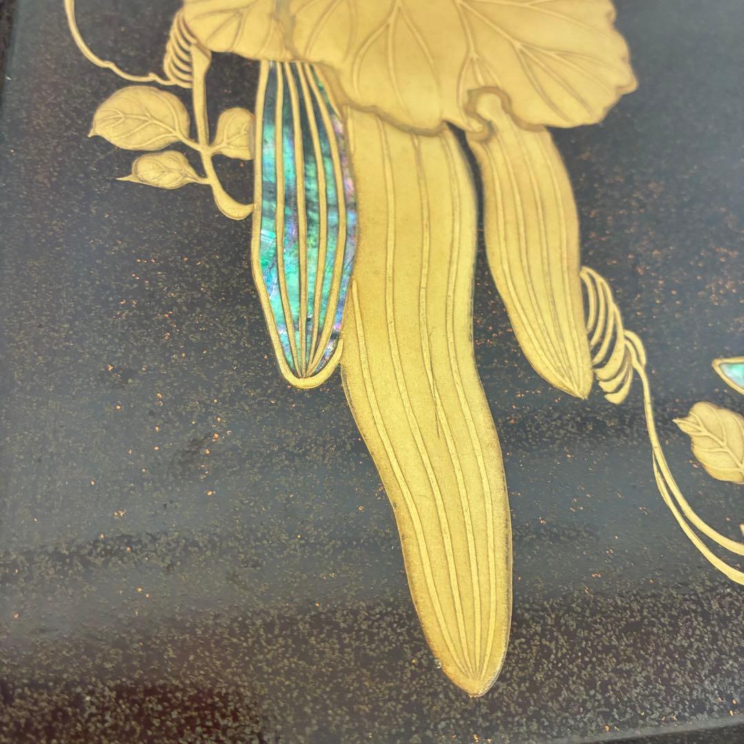 蒔絵 四方盆 へちま 螺鈿 共箱 木製 蒔絵盆 香盆 茶道具 骨董品