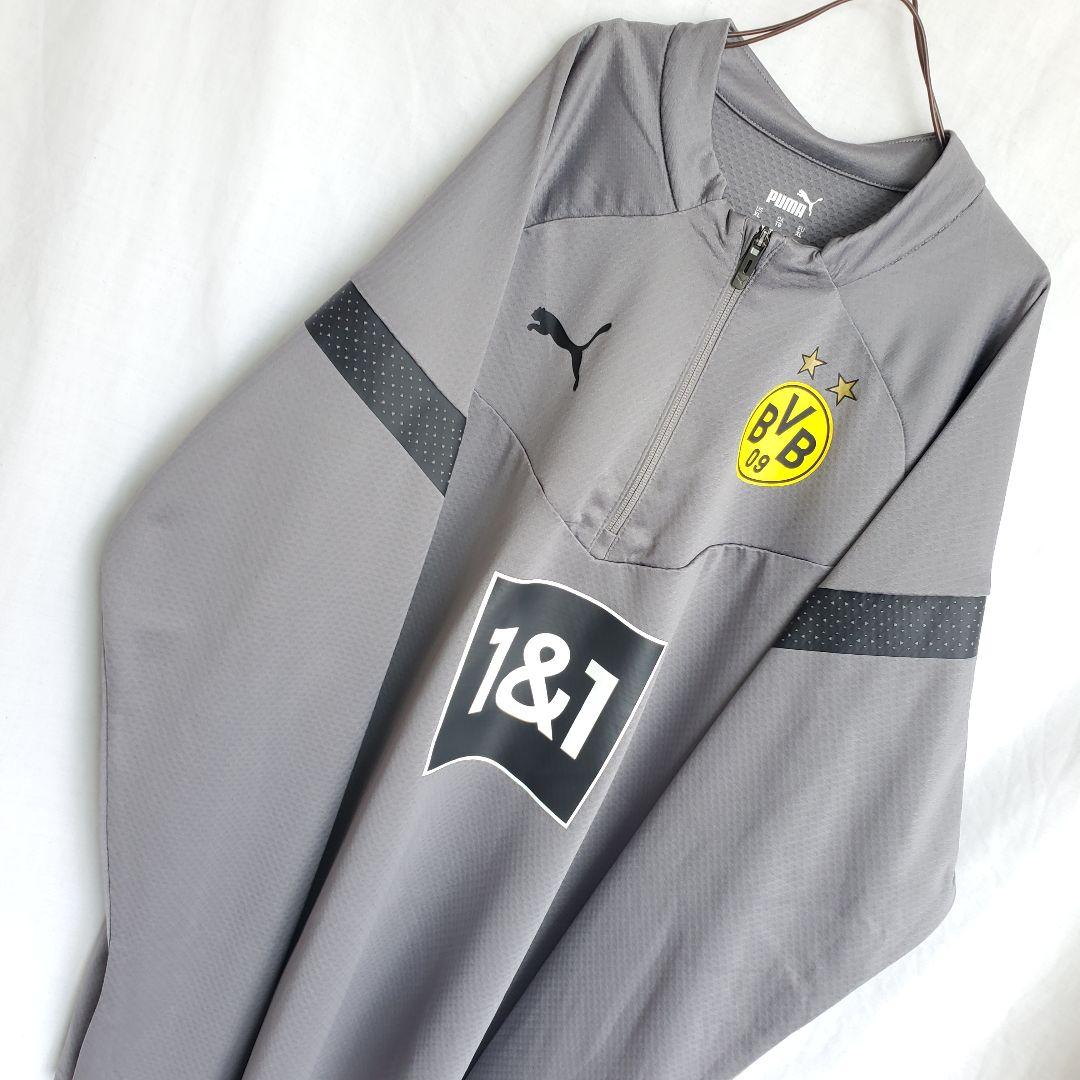 プーマ　ドルトムント　ロングスリーブ　ハーフジップ　ゲームシャツ　長袖 グレー