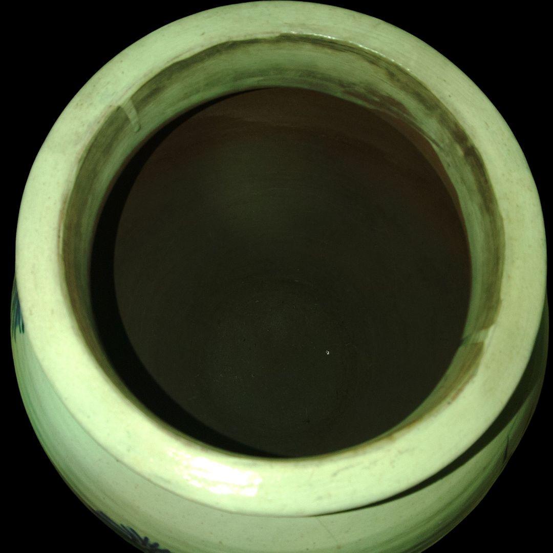 越後豊栄　太丘焼　四君子染付壺　明治美術　骨董品