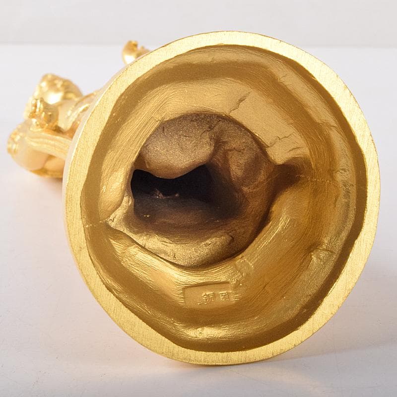 彫刻家　北村西望作　銅塗金　聖観音菩薩像　台付　北村治禧識箱　D　R8174