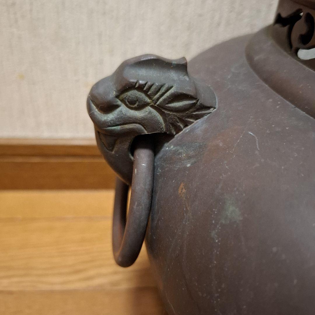 茶道具 鬼面風炉 唐銅 丸釜　箱なし