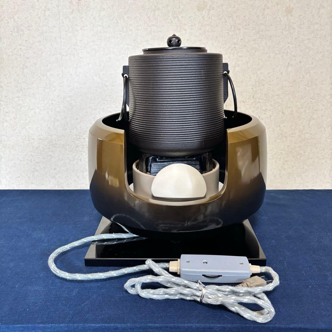 未使用 風炉 電熱器 茶釜 野々田製面取風炉 志きの糸目筒釜 敷板 茶道具