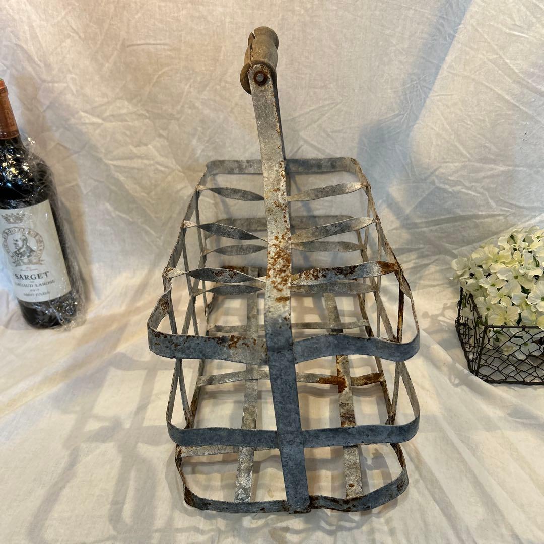 シャビー　フランスアンティーク ワインラック ワインキャリー8本 木製ハンドル