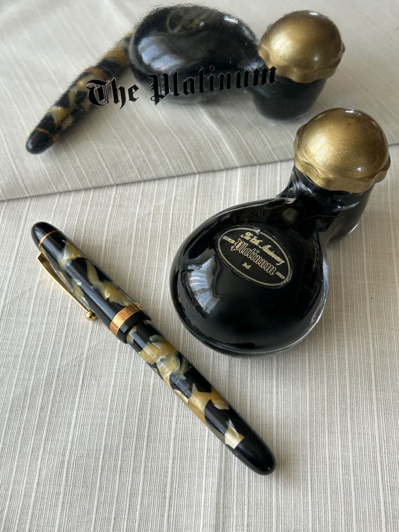 レア ヴィンテージ プラチナ 70周年記念万年筆 セルロイド 石垣柄 インク付き