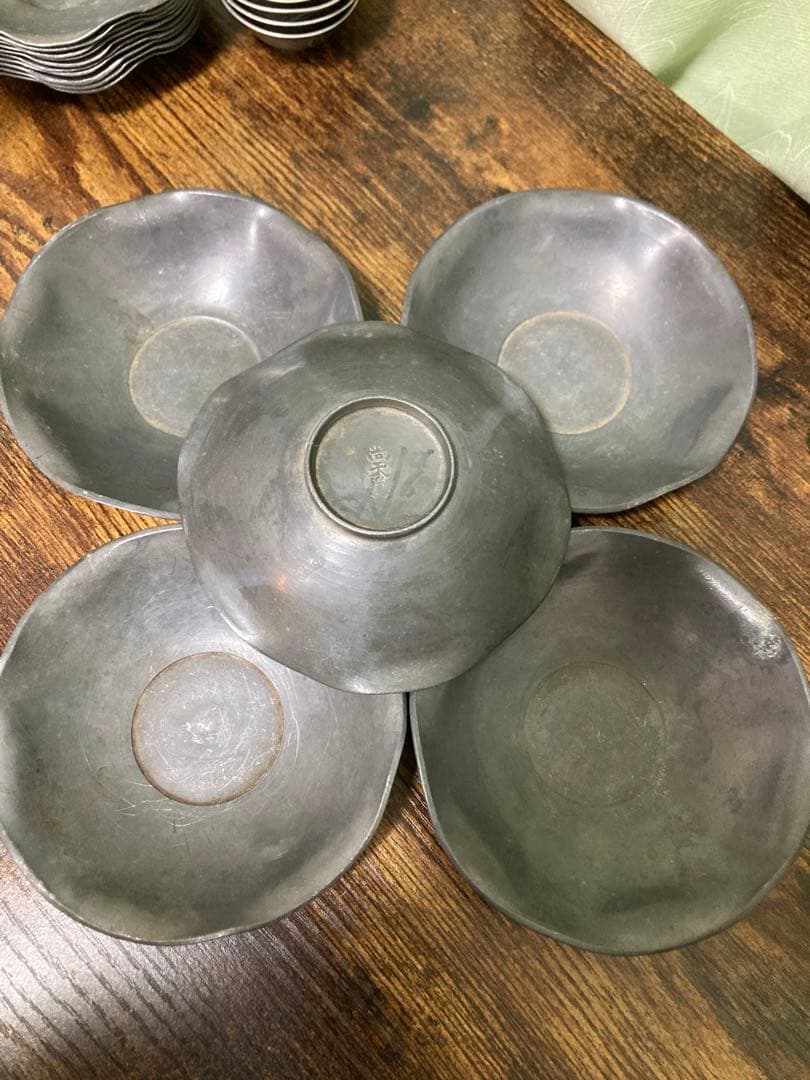 し*ん様 清 乾隆年間　錫制茶托 尚天泰款 中国 古美術　煎茶道具 古錫造 時代