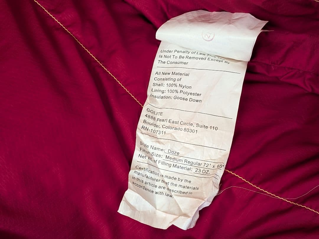 Golite DOZE 20°F 600 Fill  Down