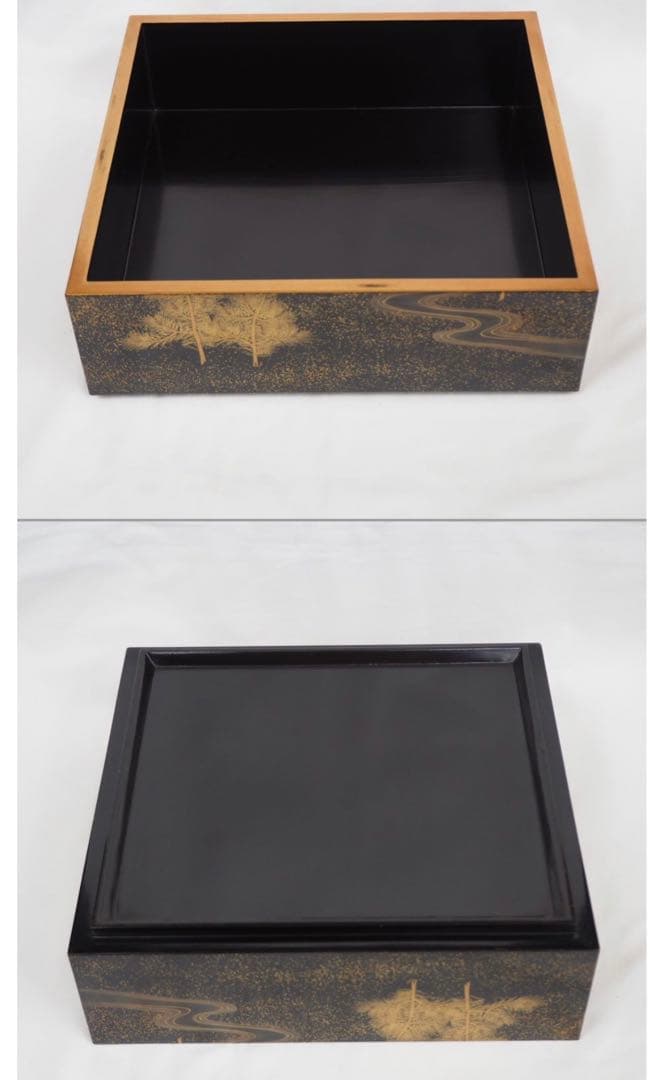 送料無料　旧家蔵出時代輪島塗 本金使用 金蒔絵根５重箱　変え蓋月付　大美品　共箱