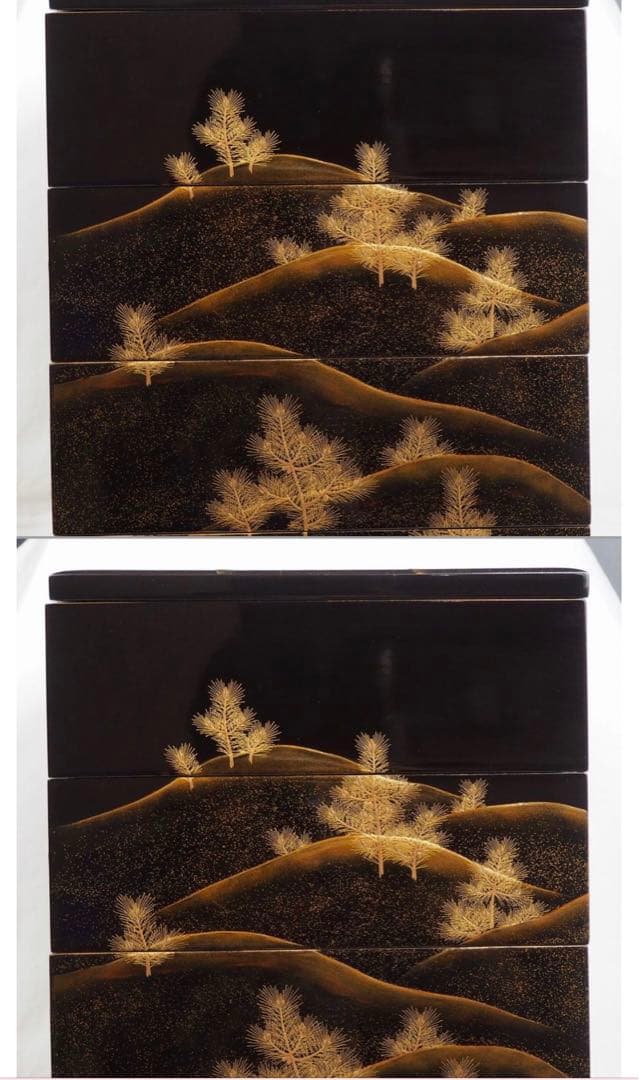 送料無料　旧家蔵出時代輪島塗 本金使用 金蒔絵根５重箱　変え蓋月付　大美品　共箱