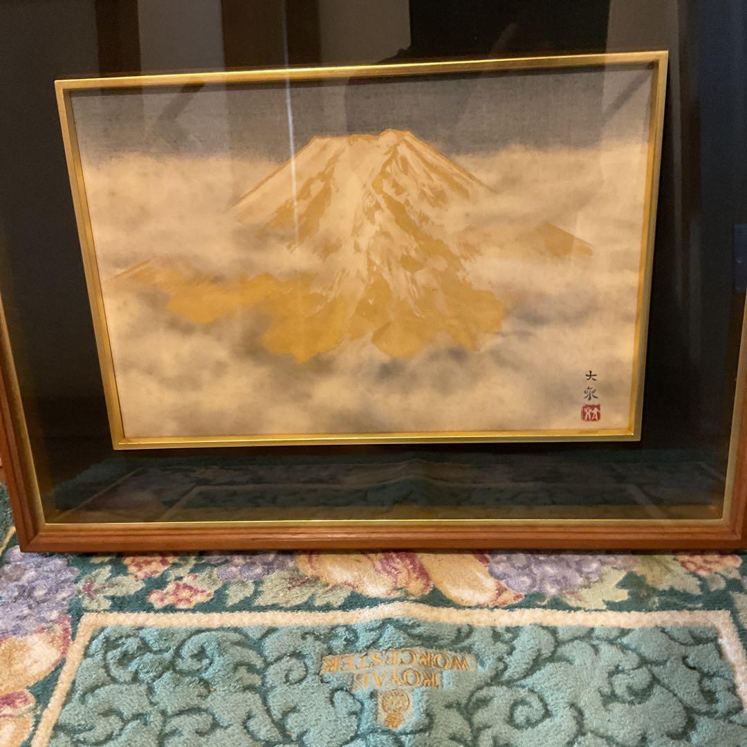 真作 青木大乗 作 木額装仕立 【 富嶽 】 共シール在 画8号