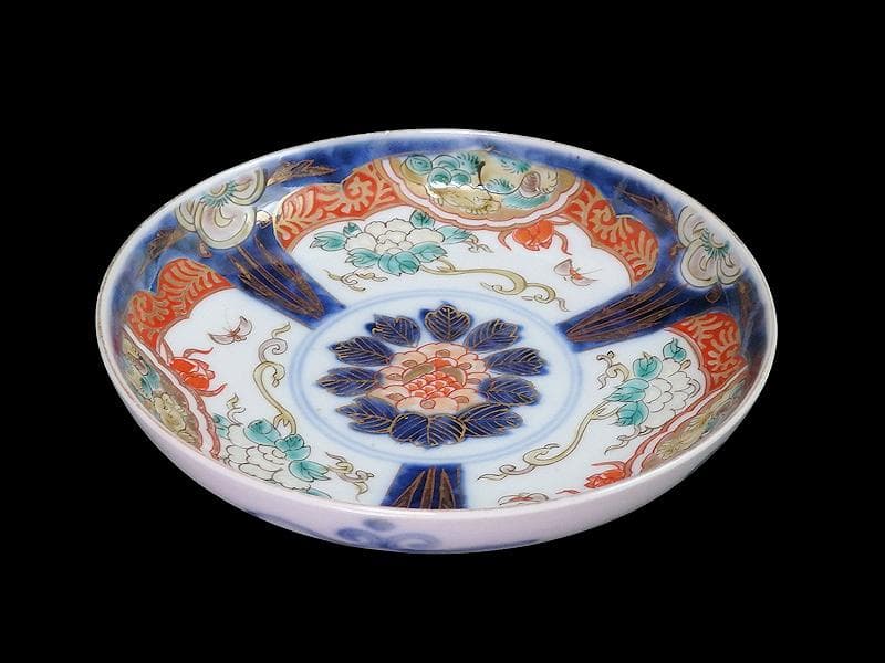 古伊万里　色絵　団龍紋に牡丹の図　5寸皿　5枚　D466AS-fbtk