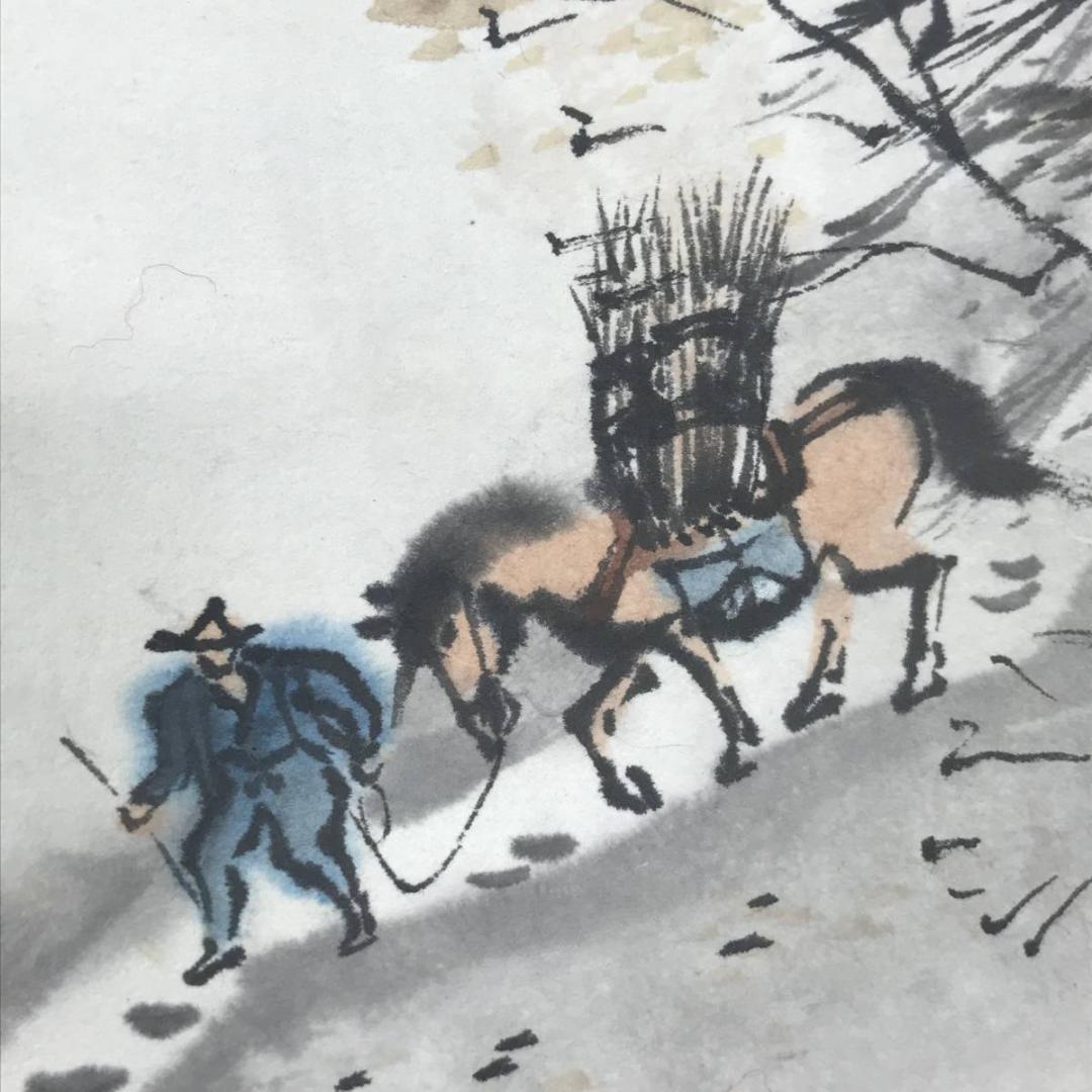 【真作】清水有聲/秋山帰樵図/秋景山水図/山水図/掛軸☆宝船☆AB-502