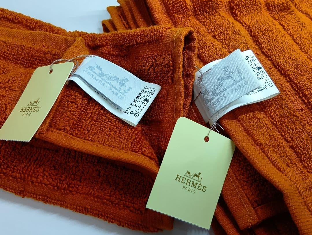 483 HERMES エルメス オレンジ タオルセット　タグ、箱付き