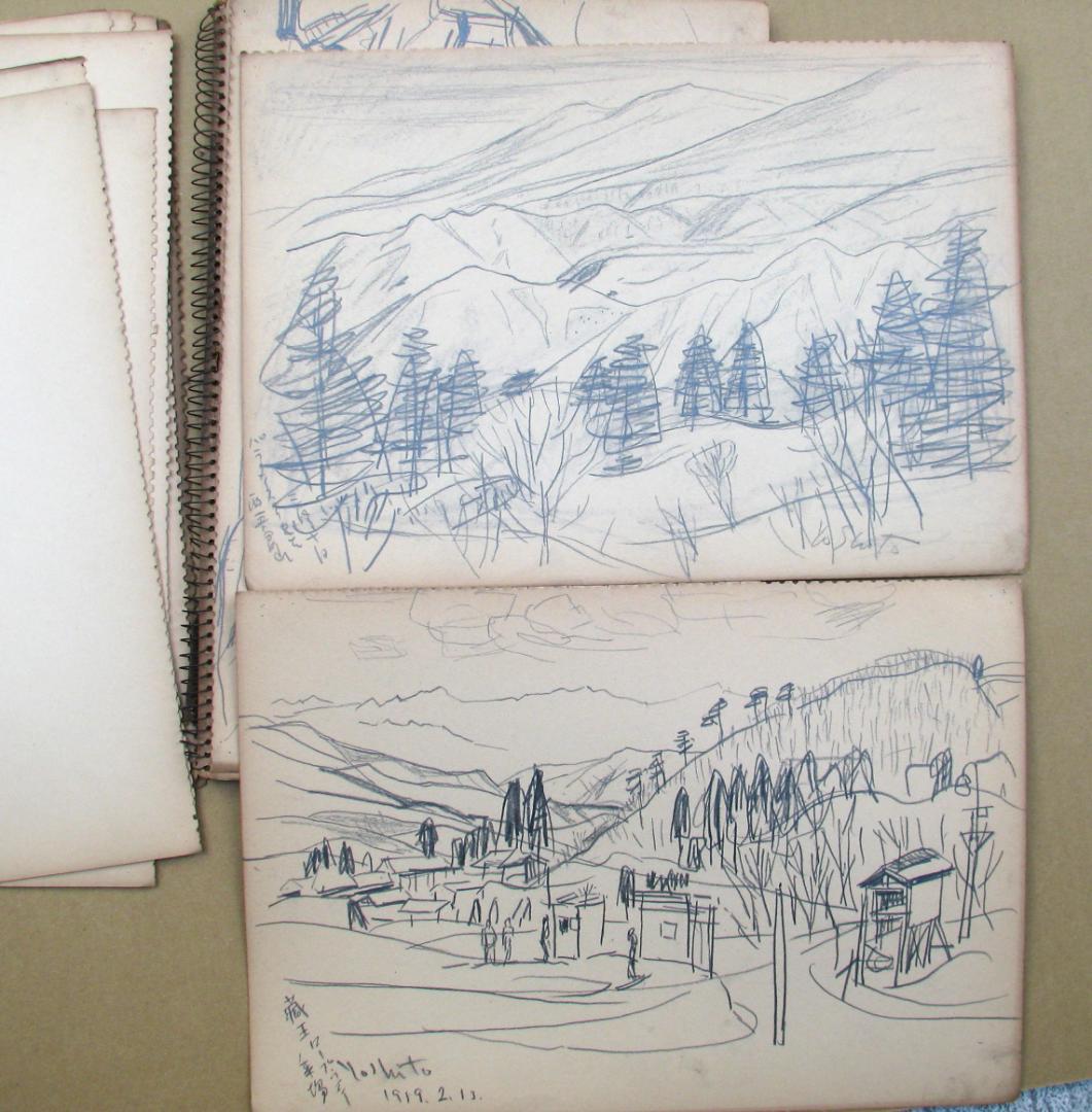 柴田善登「蔵王と沼尻」素描14枚,鉛筆,圧倒的な素描力と造詣に裏打ちされたセンス