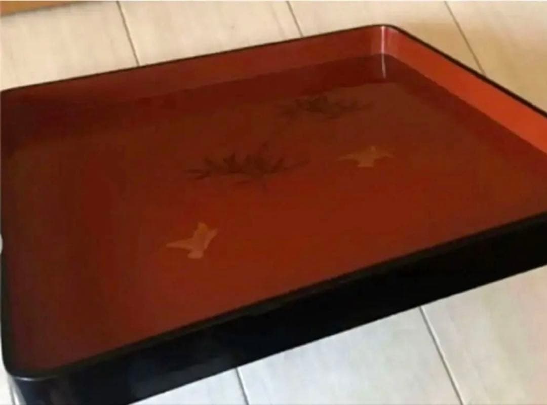 輪島塗 漆器の膳 4枚セット（竹・鳥文様）