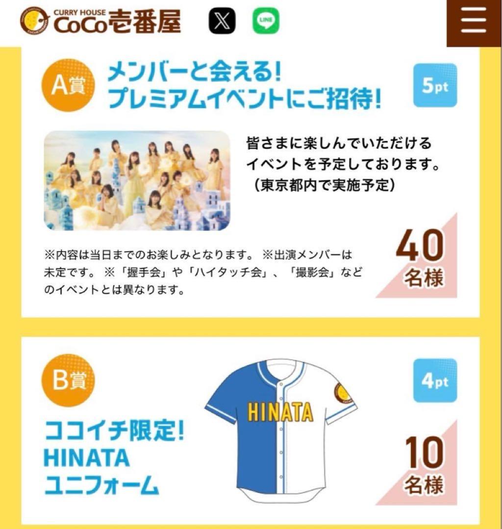 B賞　ココイチ限定！　HINATAユニフォーム　推しのグッズ付き