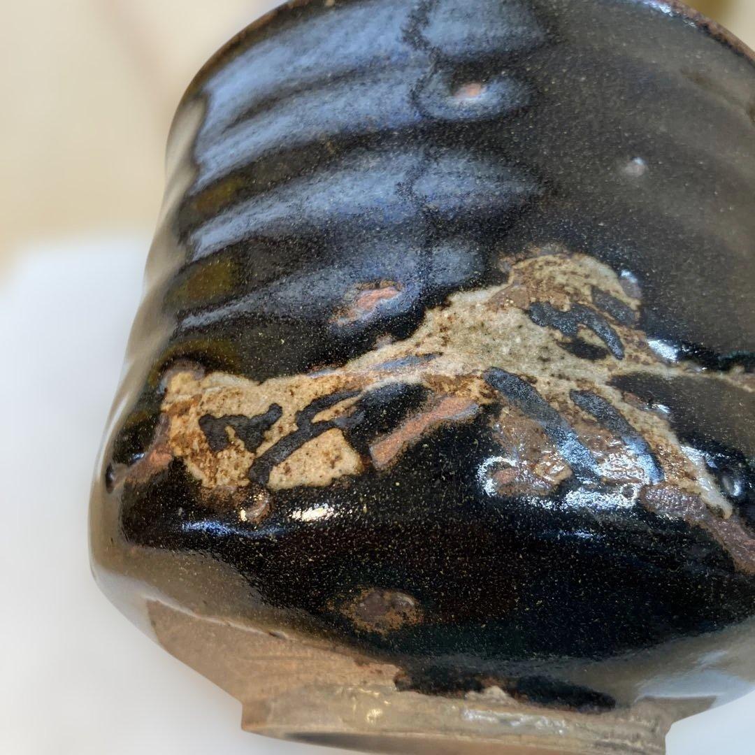 茶道具　茶碗　黒茶碗半筒　金継有り　夜寒窯造　共箱　N212CW