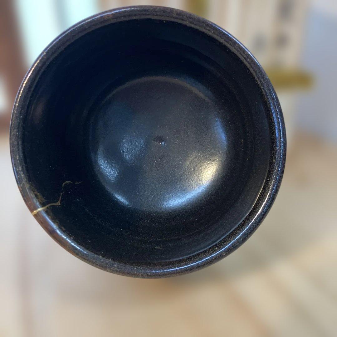茶道具　茶碗　黒茶碗半筒　金継有り　夜寒窯造　共箱　N212CW