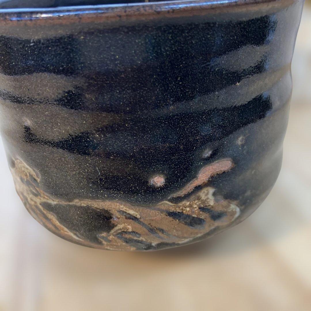 茶道具　茶碗　黒茶碗半筒　金継有り　夜寒窯造　共箱　N212CW
