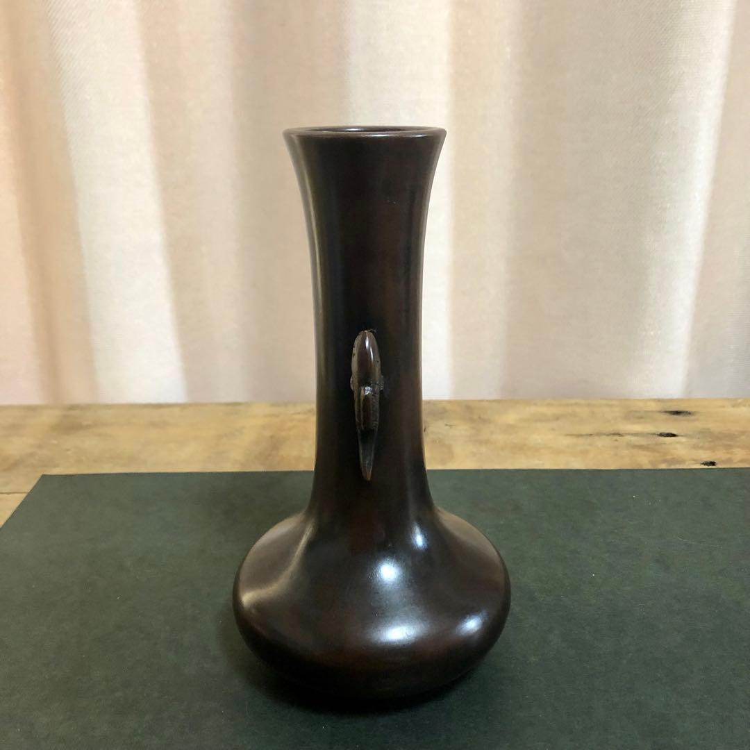 唐銅双鯉耳付花入 共箱 茶道具