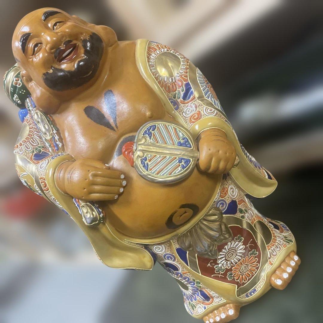 九谷焼布袋像　金彩大型　七福神 古美術品　日本美術　アンティーク 骨董　石川県