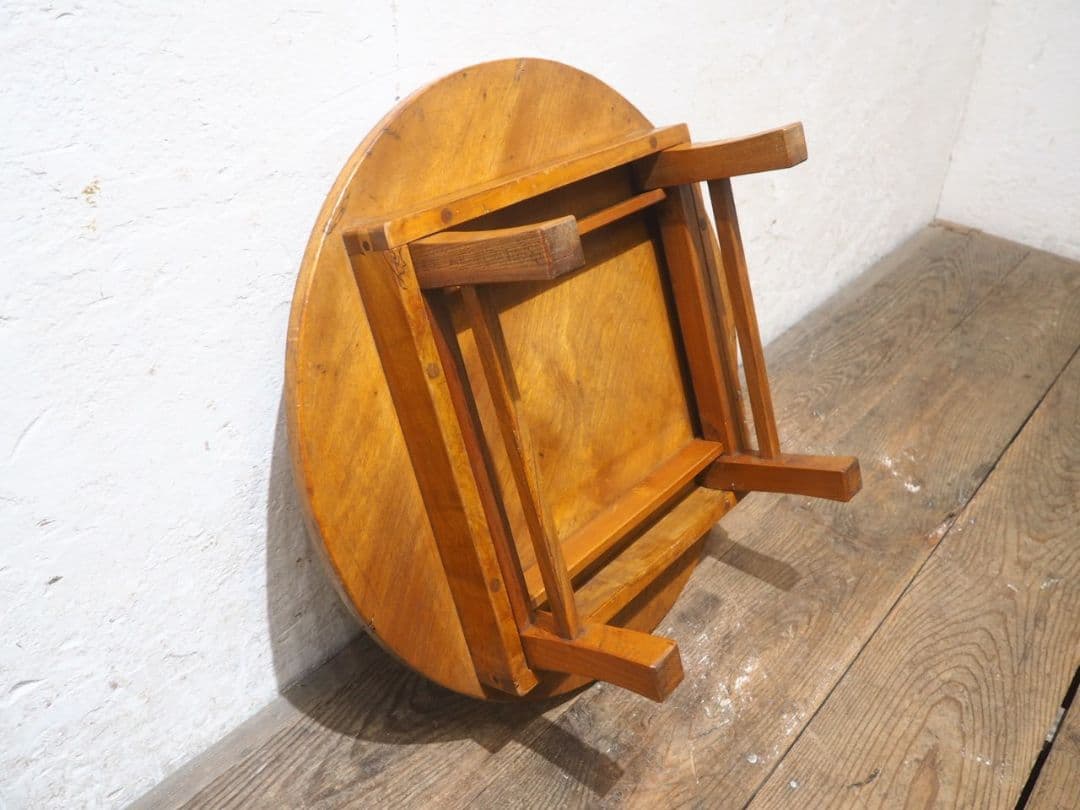 1321 折りたたみ式　レトロな丸ちゃぶ台　座卓　ローテーブル　アンティーク