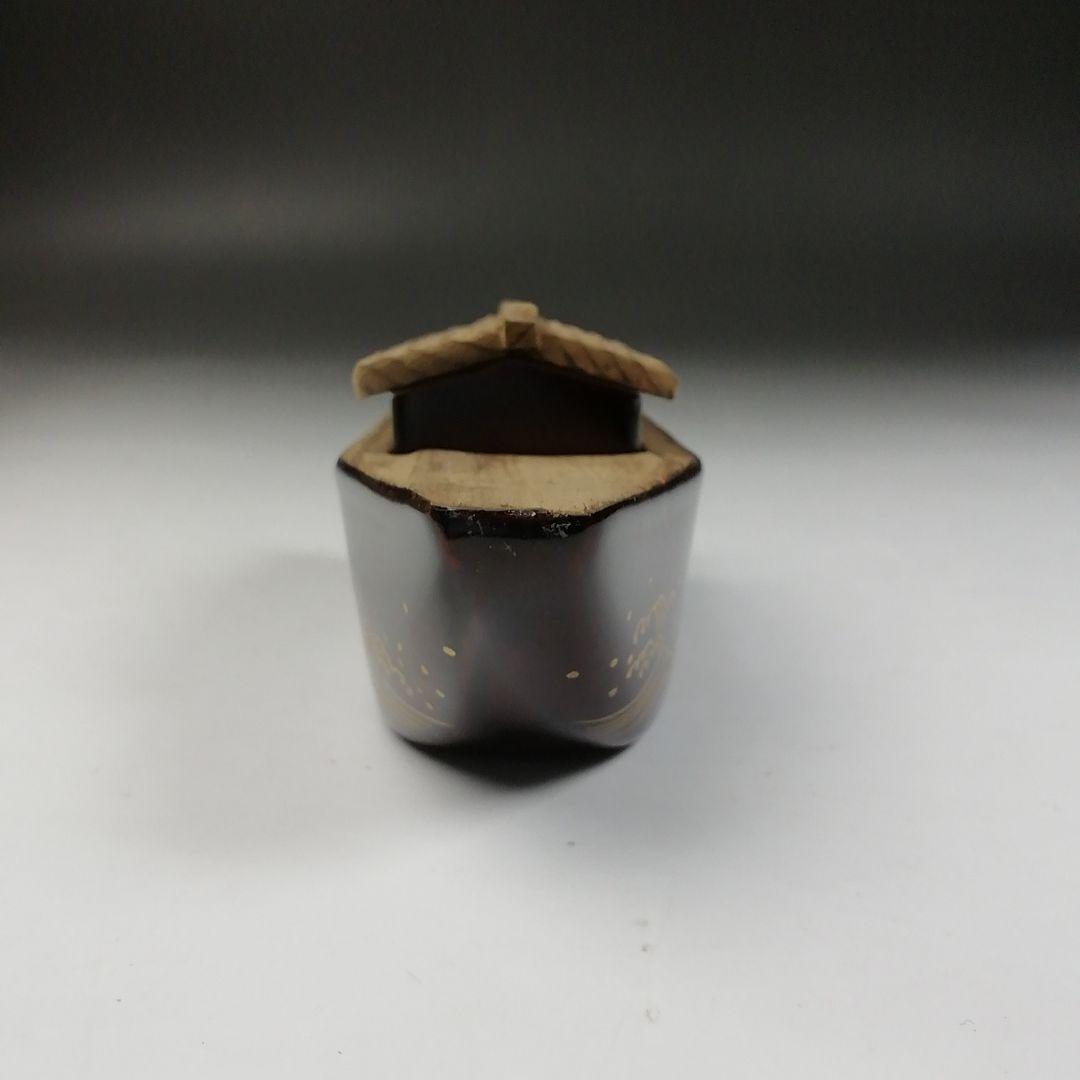 Ｗ１２８　香合　『古材屋形船香合』『指物師 誠中斎 造』『立花大亀 書付』共箱