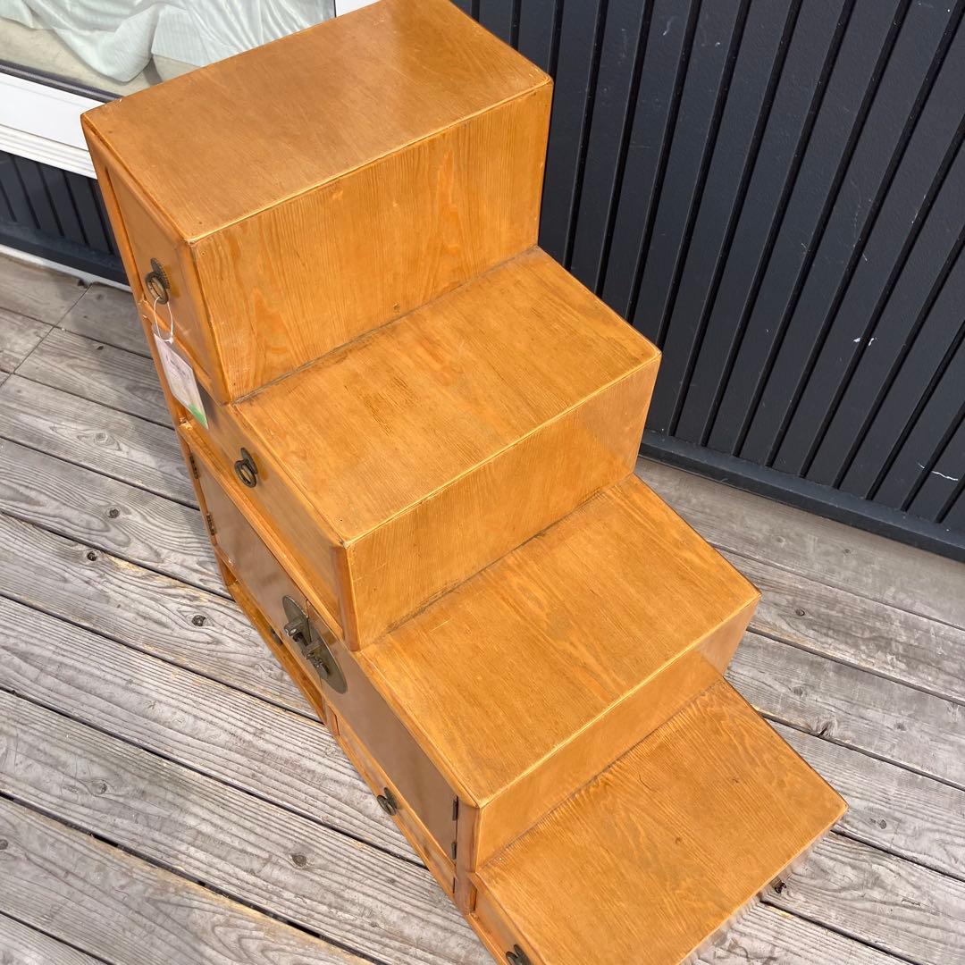 ② 昭和レトロ 中国古典家具 木製 階段箪笥 サイドボード 古家具 両面引き出し