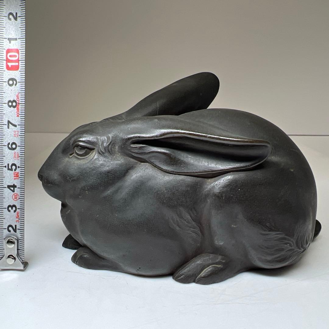 専用　義勝在銘　ブロンズ銅製ウサギ置物　1491g 東Y8-0130☆2Fトヒカ