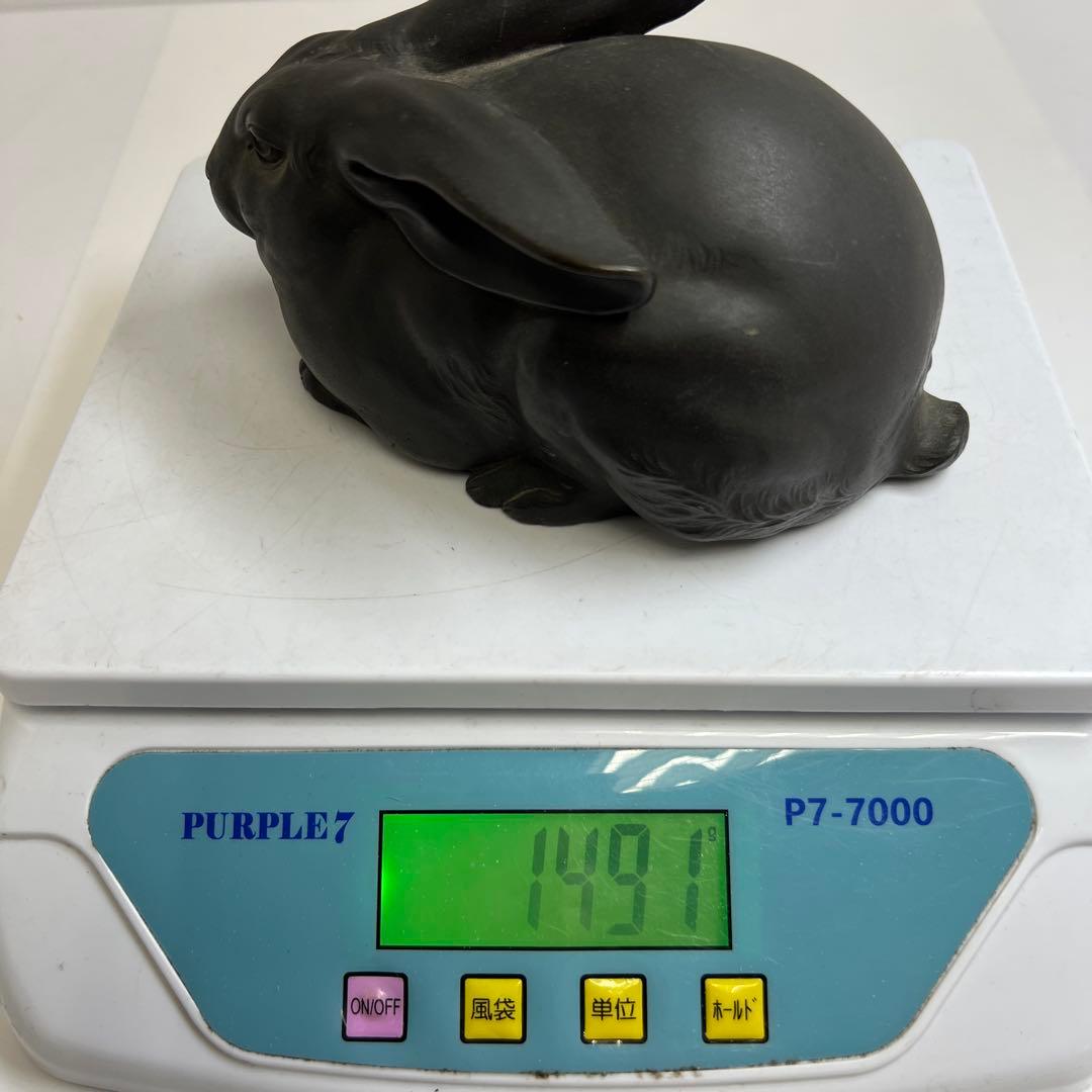 専用　義勝在銘　ブロンズ銅製ウサギ置物　1491g 東Y8-0130☆2Fトヒカ