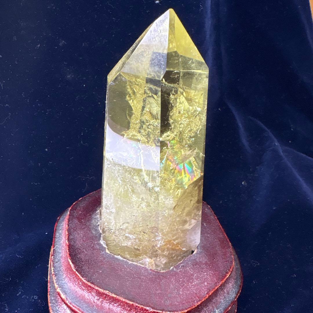緊急値下げ！！☆虹入り☆ シトリンポイント 台座付き 六角柱 黄水晶