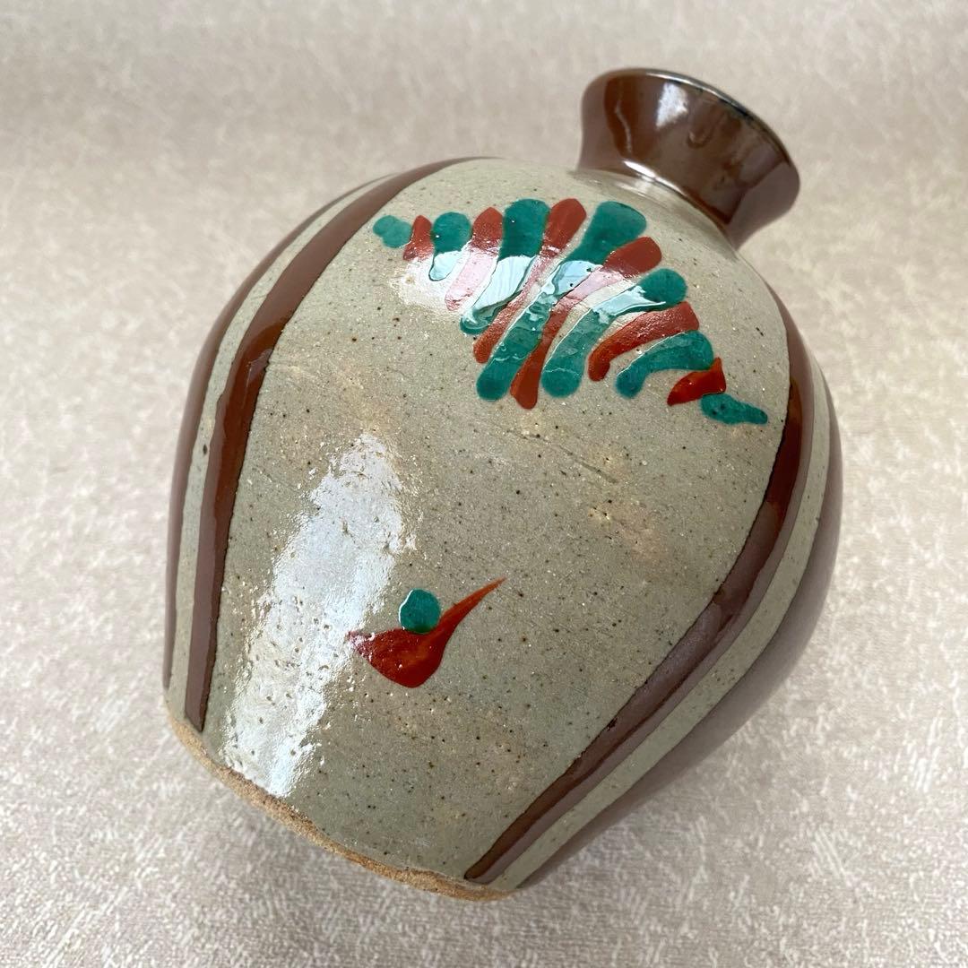 濱田友緒　益子焼　柿釉赤絵花瓶　花瓶