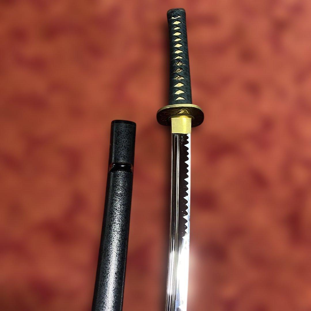 高級居合刀(下緒無し) 濃緑柄 海老彫丸四角鍔