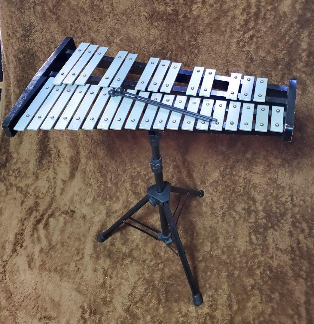 グロッケン 鉄琴 32音 スタンド付属 マレットx2本 メーカー不明