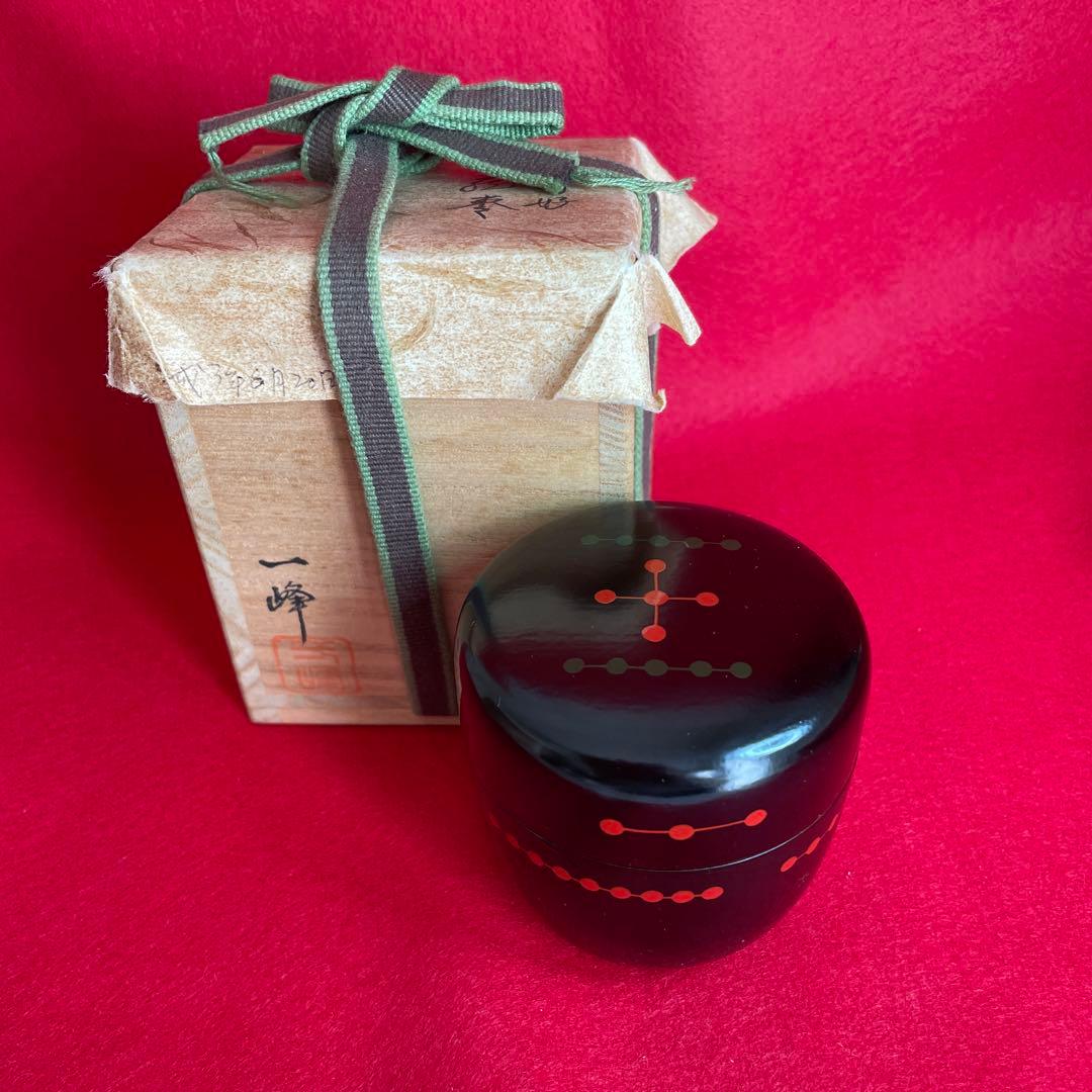 茶道具 木製棗 赤緑模様　圓能斎好　亀蔵棗　一峰作